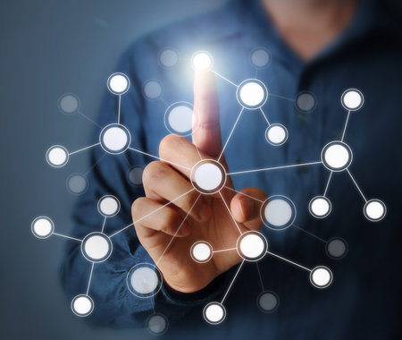 hand pressing modern social buttonsの写真素材