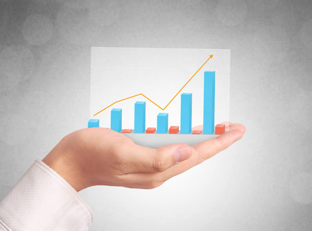 Graphs on the hand, meeting conceptの写真素材