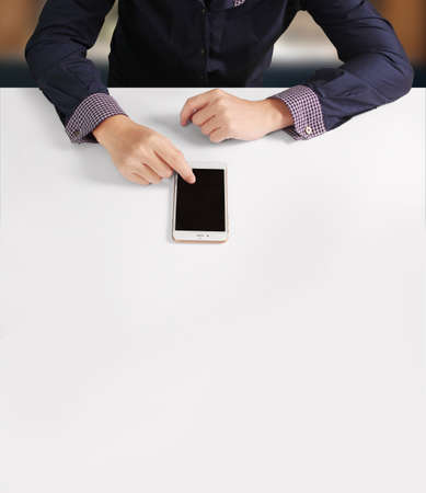 Touch screen smartphone in a handの写真素材