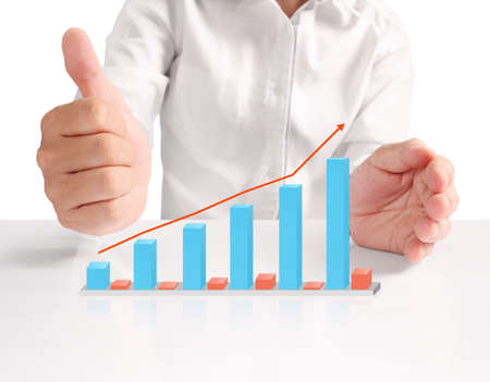 financial chart symbols coming from a handの写真素材