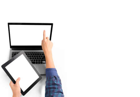 Businessman using a laptop for architectural projectの写真素材