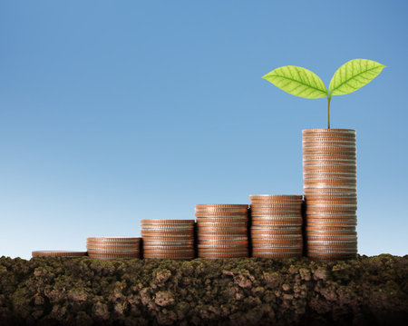 Investment concept, Coins graph stock market