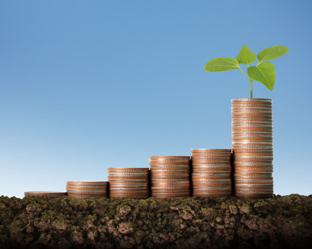 Investment concept, Coins graph stock market