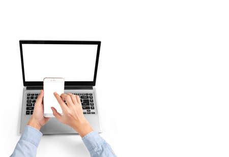 Businessman using a laptop for architectural projecの写真素材