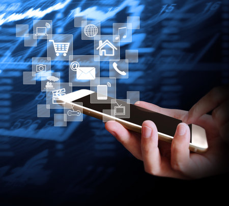Touch screen smartphone in a hand