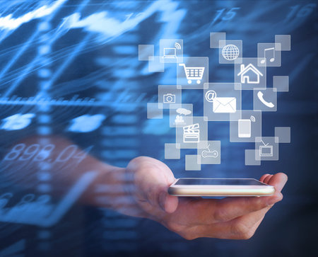 Touch screen smartphone in a hand