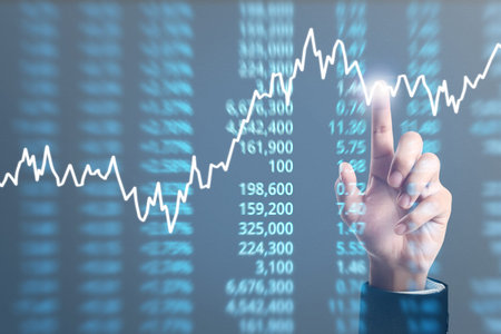 Analysing illustrated chart stock market financial data on a screen