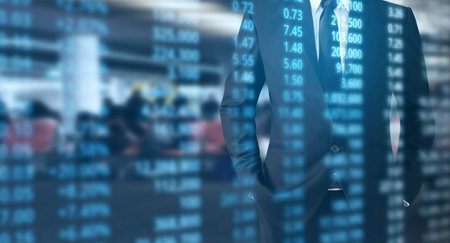 Investment concept,hand with stock financial chart symbols coming from hand