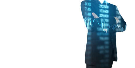 Investment concept,hand with stock financial chart symbols coming from handの写真素材