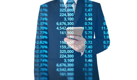 Businessman plan graph growth and increase of chart positive indicators in his businessの写真素材