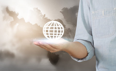 Businessman hand touching  point data network connection