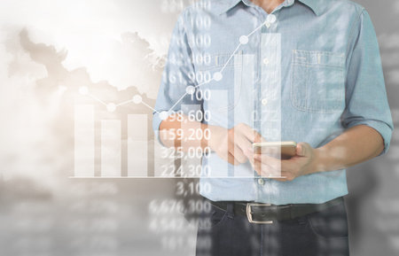 Analysing illustrated chart stock market financial data on a screen