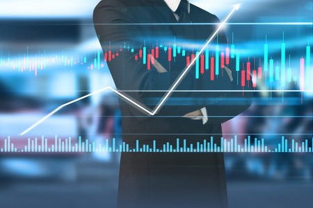 Businessman plan graph growth and increase of chart positive indicators in his business