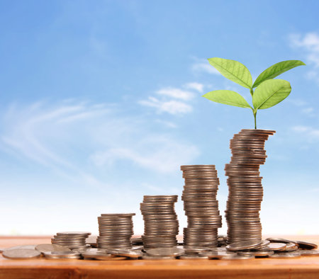 graph money coins stock finance and business concept