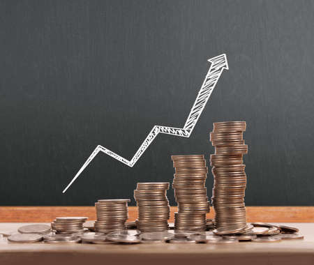 graph coins stock finance and business conceptの写真素材