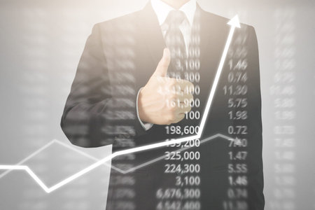 Analysing illustrated chart stock market financial data on a screen
