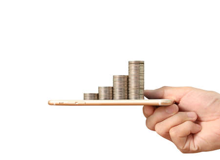 Touch screen smartphone in a handの写真素材