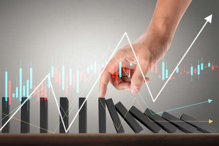 Stopping domino concept , business solutionの写真素材