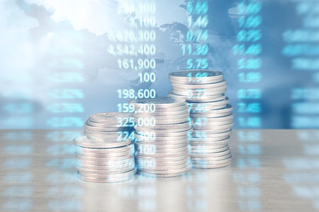 Coin stacks , business money ideasの写真素材