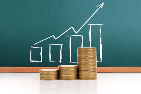 graph coins stock finance and business conceptの写真素材