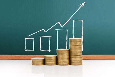 graph coins stock finance and business conceptの写真素材