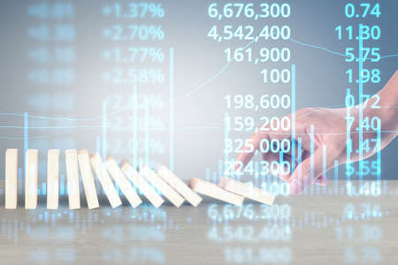 Stopping domino concept , business solutionの写真素材