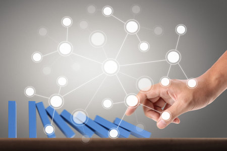 Stopping domino concept , business solutionの写真素材