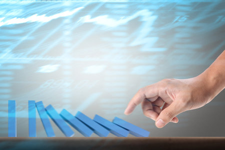 Stopping domino concept , business solutionの写真素材
