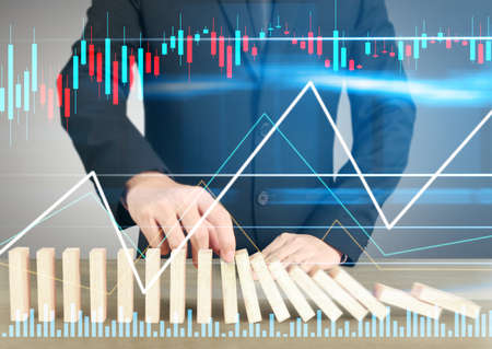 Stopping domino concept , business solutionの写真素材