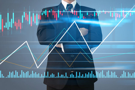 Businessman plan graph growth and increase of chart positive indicators in his business