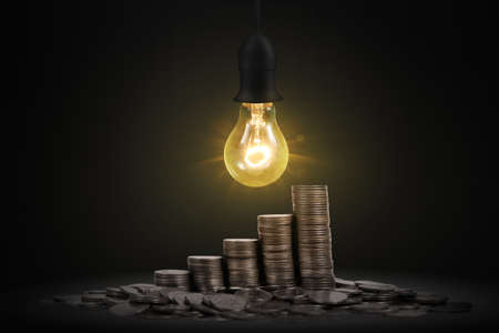 coins stacked on each other different positions,money stock step up growingの写真素材