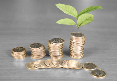 graph coins stock finance and business concept