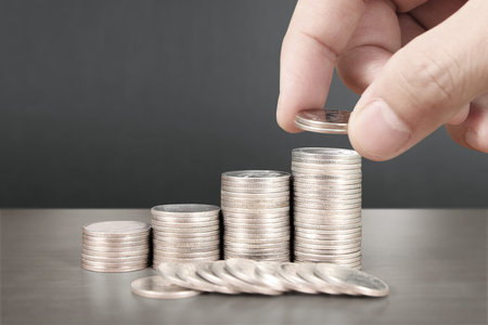 Coins stacked on each other in a different positions