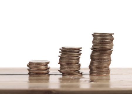 Coins stacked on each other in a different positions