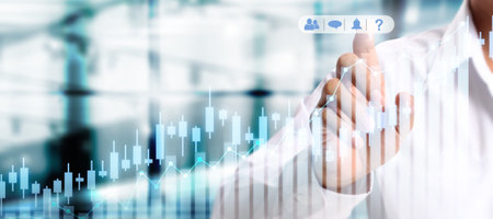 Businessman plan graph growth and increase of chart positive indicators in his business