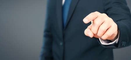 Businessman touching virtual screen. can put your text at hand fingerの写真素材