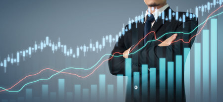 Businessman plan graph growth and increase of chart positive indicators in his business