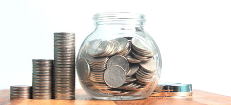 Graph stock market. Pile of Coins on stacks. investment and saving concept