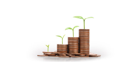 Graph stock market. Pile of Coins on stacks. investment and saving concept