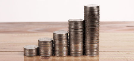 Graph stock market. Pile of Coins on stacks. investment and saving concept
