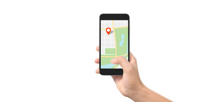 Hand holding a smartphone device and touching screen