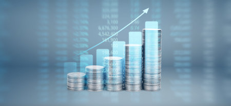 Graph stock market. Pile of Coins on stacks. investment and saving concept