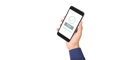 Hand holding smartphone device and touching screen, Business owner working. Online shopping SME...