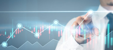 Businessman plan graph growth and increase of chart positive indicators in his business