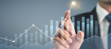 Businessman plan graph growth and increase of chart positive indicators