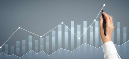 Hand draw chart, growth graph progress of business analyzing financial and investment data, business planning strategyの写真素材