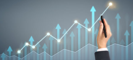 Hand draw chart, growth graph progress of business analyzing financial and investment data, business planning strategyの写真素材