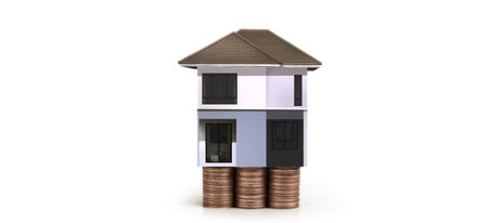 Coin stack house model savings plans for housing,home and Real Estate concept