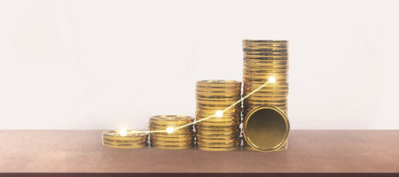 Stack of a coin with trading graph, financial investment conceptの写真素材