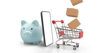 Toy shopping cart Consumer society trend on smartphoneの写真素材
